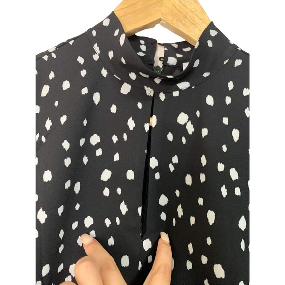 ecru Ross Mock Neck Long Sleeve Black White Spotted Blouse Size Small #3991WT - Picture 3 of 8